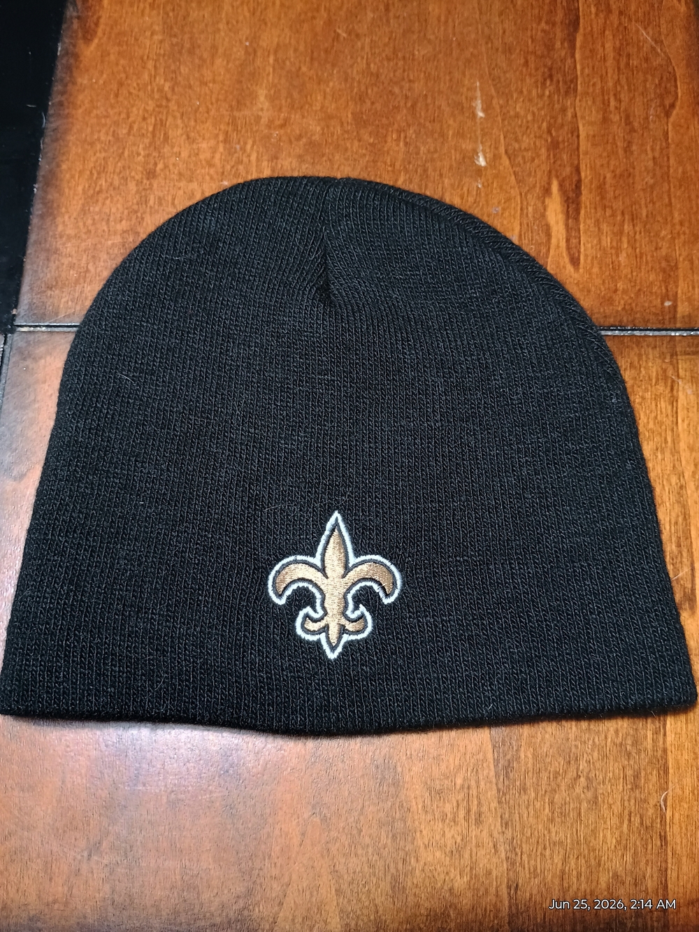 Kids Black Knit Beanie with Gold Fleur-de-Lis Accent